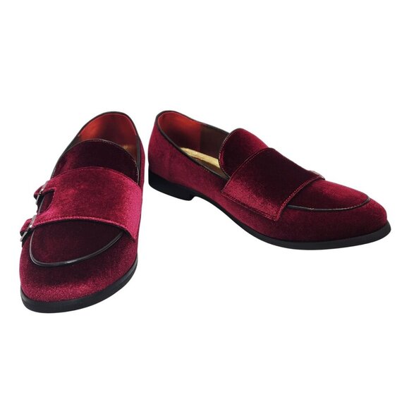 Cosidram Mens Red Velvet Double Monk Strap Loafers dress Shoes Size 8 - Picture 5 of 12